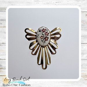 Hand Painted Floral Porcelain Brooch